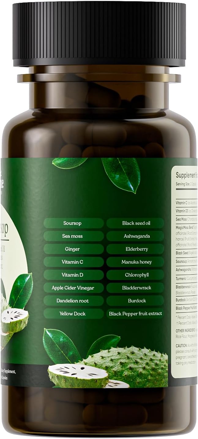 Serene Herbs 17-en-1 Cápsulas de Sea Moss con Irish Seamoss, Aceite de Semilla Negra, Ashwagandha, Cúrcuma y Bladderwrack - Apoyo Inmunológico, Energía y Digestión - Suplemento Herbal Natural - 60 Cápsulas