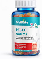 Wellrite Relax Gummy Vitamins con Ashwagandha y Melatonina – 60 Gominolas sabor fresa, veganas, sin gelatina, sin gluten, sin frutos secos