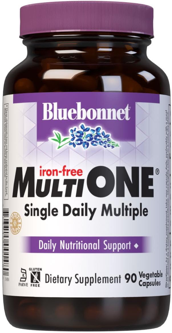 Bluebonnet Nutrition Multi One (Iron-Free) Vegetable Capsules - Whole Food-Based Multivitamin Complex with Chelated Minerals, 90 Capsules