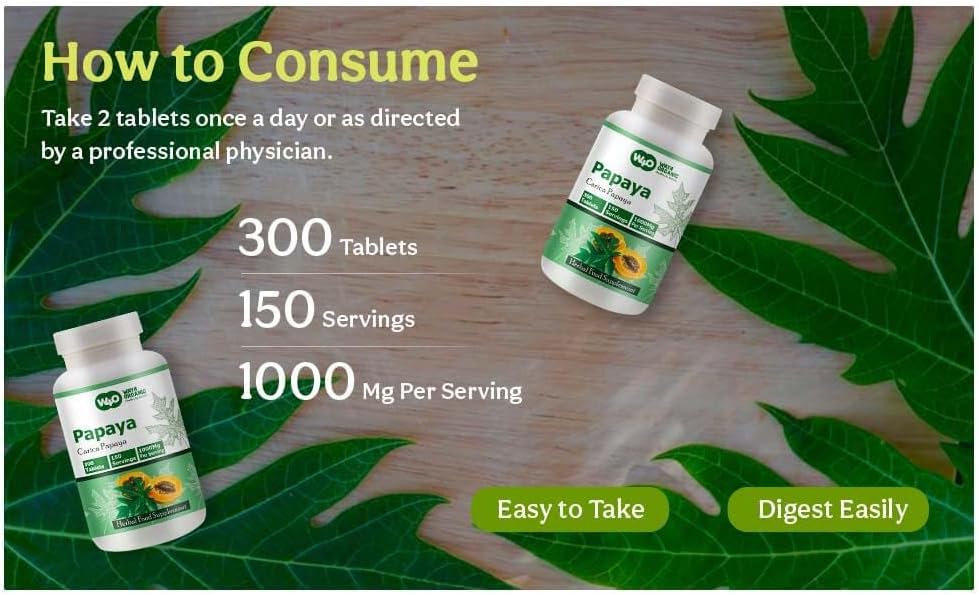 Extracto de Hoja de Papaya 1000 mg - 300 Comprimidos (150 Raciones)