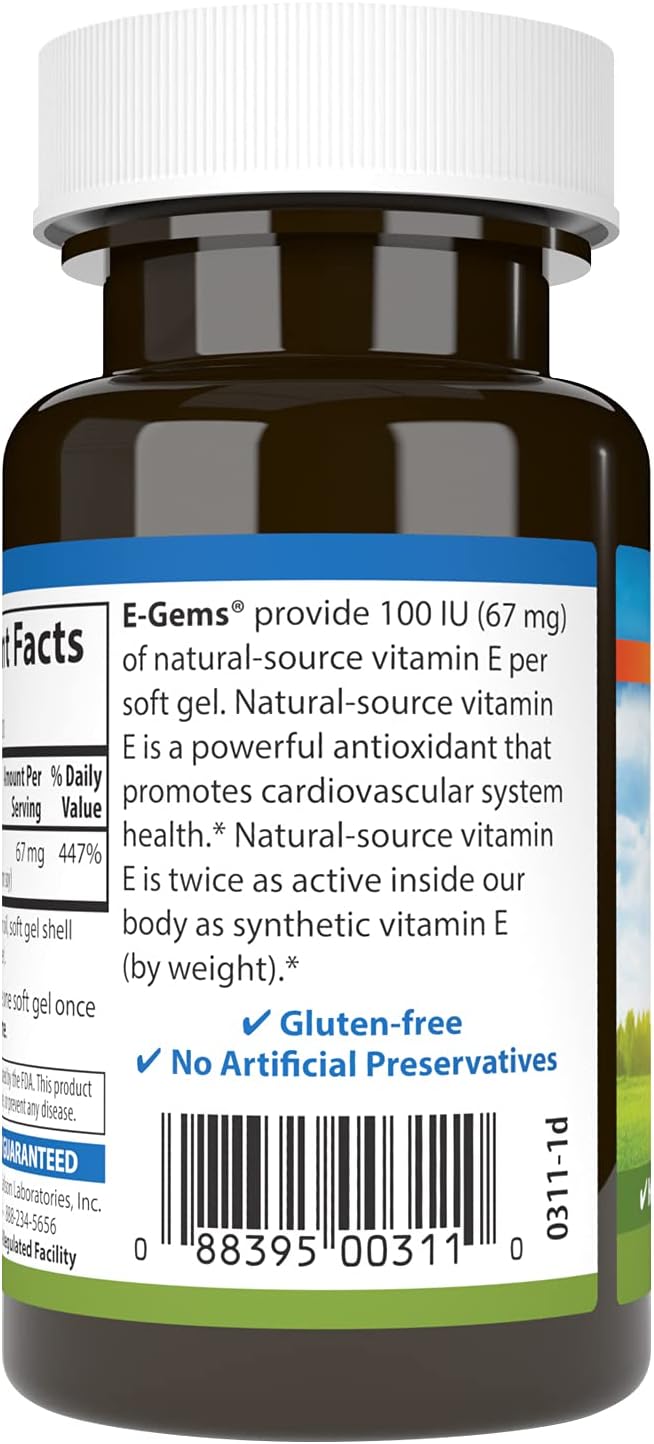 Carlson - E-Gems, 100 UI (67 mg), Vitamina E Natural, 100 Cápsulas Blandas