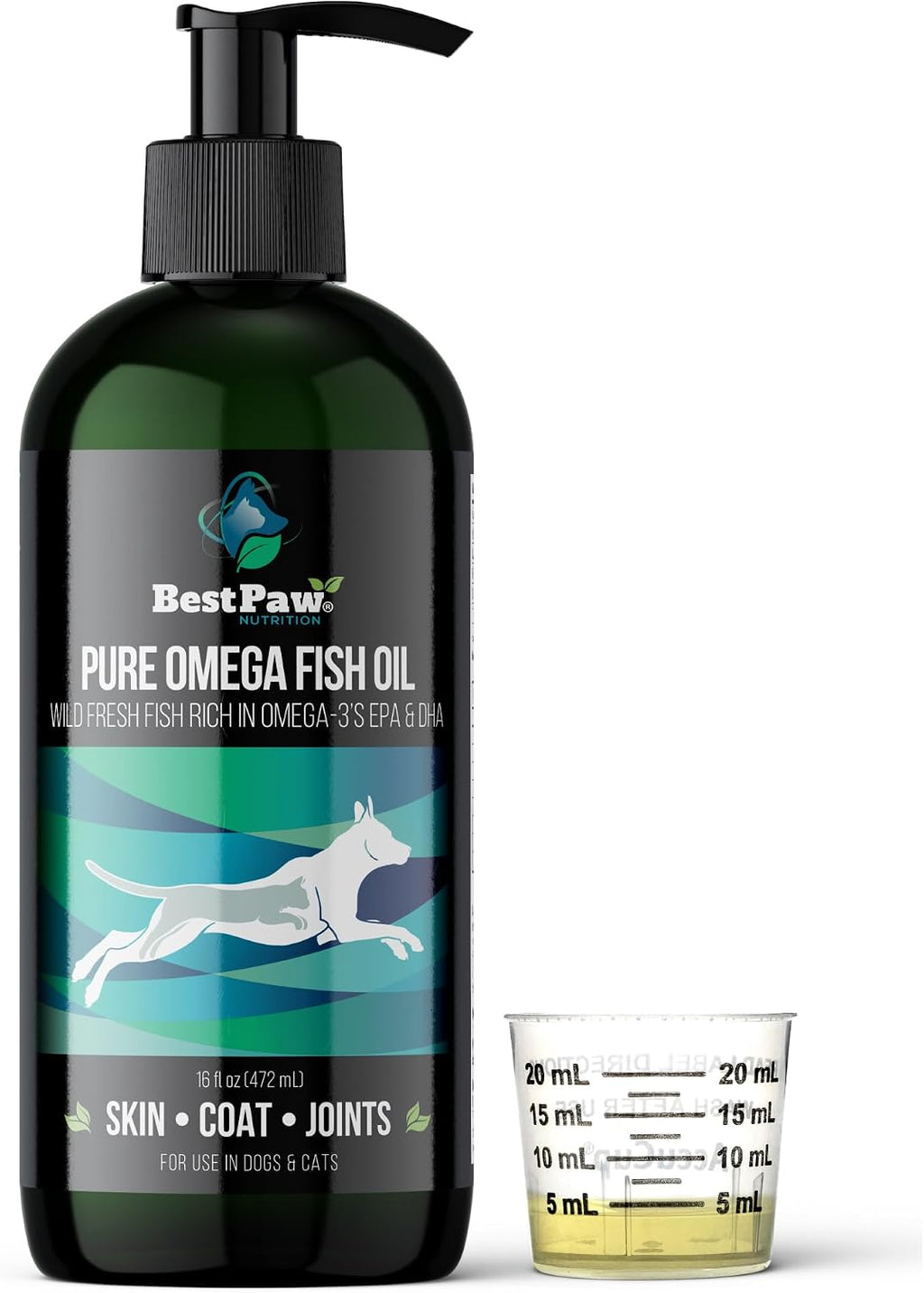 Aceite de Pescado para Perros | Omega 3 Líquido de Captura Salvaje con Dosificador | Apoyo para Piel, Pelaje, Articulaciones, Corazón y Nervios | Alta Potencia EPA y DHA | 473ml