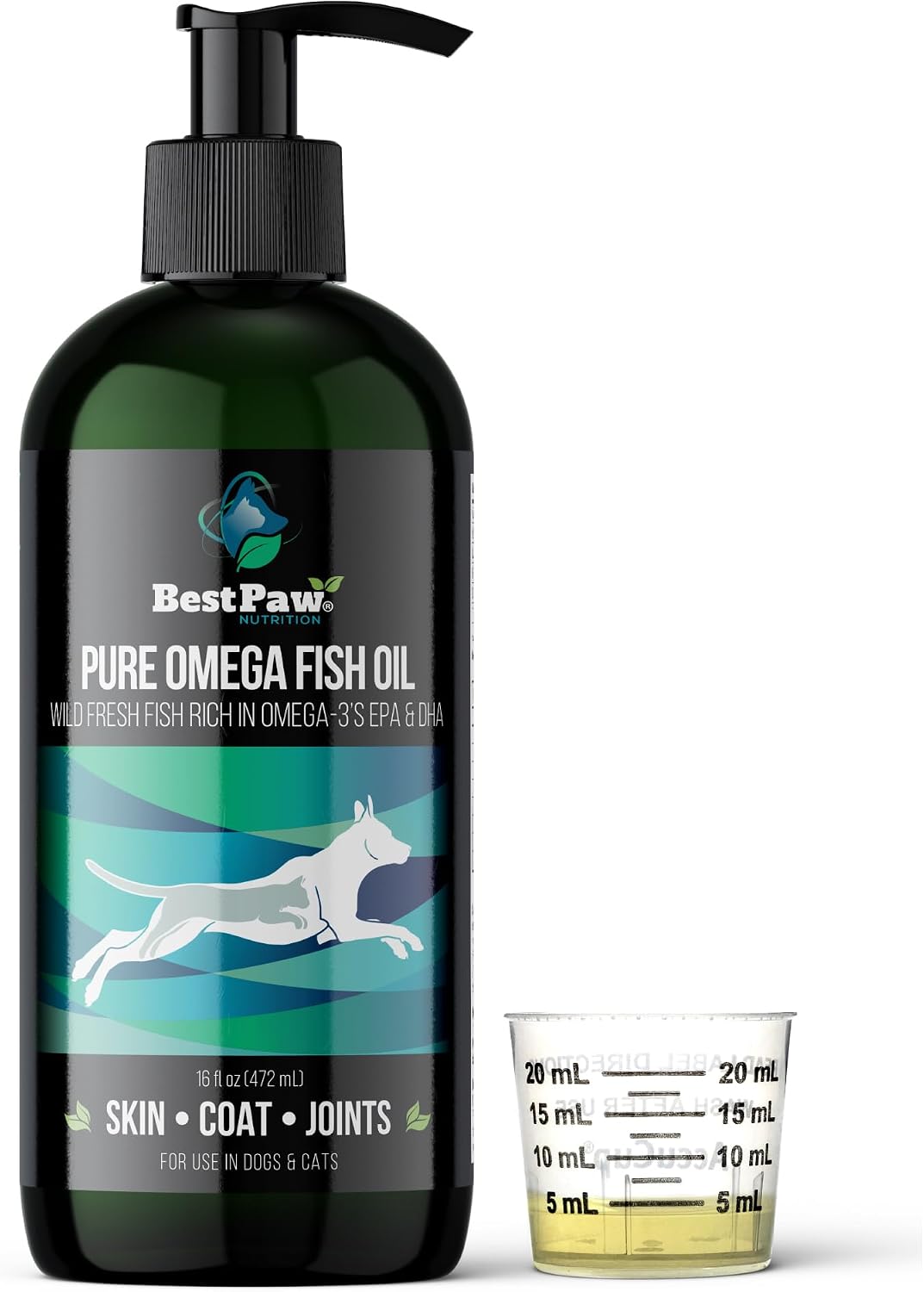 Aceite de Pescado para Perros | Omega 3 Líquido de Captura Salvaje con Dosificador | Apoyo para Piel, Pelaje, Articulaciones, Corazón y Nervios | Alta Potencia EPA y DHA | 473ml