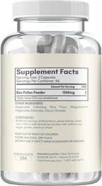 Clear Formulas Suplemento de Polen de Abeja de Alta Potencia - 1500mg por Dosis - 200 Cápsulas