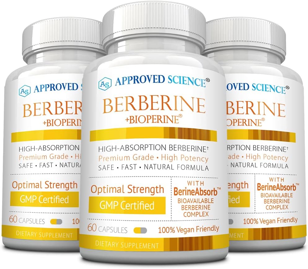 Approved Science Berberina 1000mg - Suplemento de Berberina de Alta Absorción con BioPerina - 60 Cápsulas - 1 Mes de Suministro - Vegano