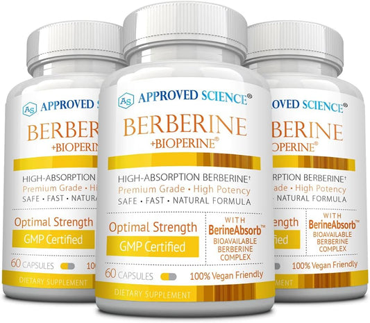 Approved Science Berberina 1000mg con BioPerine - Alta Absorción - 180 Cápsulas - Vegano