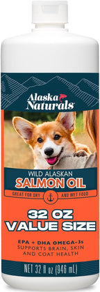 Alaska Naturals Aceite de Salmón Salvaje de Alaska para Perros - Suplemento de Omega 3 EPA DHA - 8 oz con Bomba