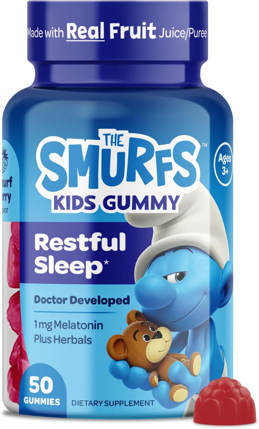 Gominolas de Melatonina Los Pitufos 1mg con Manzanilla y Melisa para un Sueño Reparador - 50 Gominolas Vegetarianas
