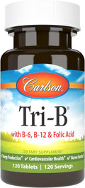 Carlson Tri-B Complejo de Vitamina B - 25 mg B6, 400 mcg B12, Ácido Fólico - 120 Comprimidos