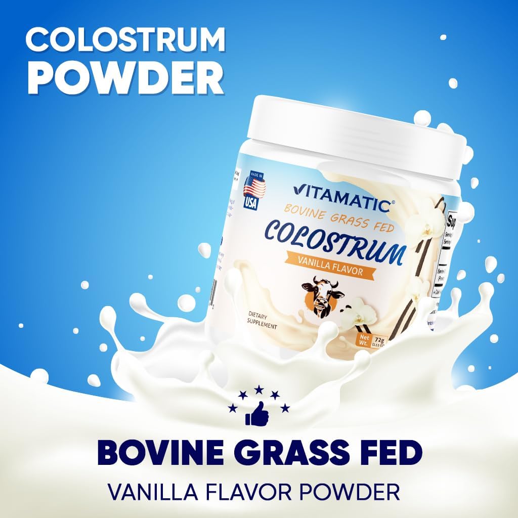 Vitamatic Calostro Bovino 30% IgG en Polvo - Sabor Vainilla - 72g (30 porciones)