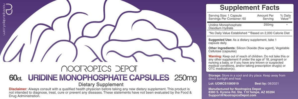 Nootropics Depot Uridine Monophosphate Capsules | Sal disódica (60 cápsulas) | Potenciador cognitivo | Nootrópico | Precursor de colina