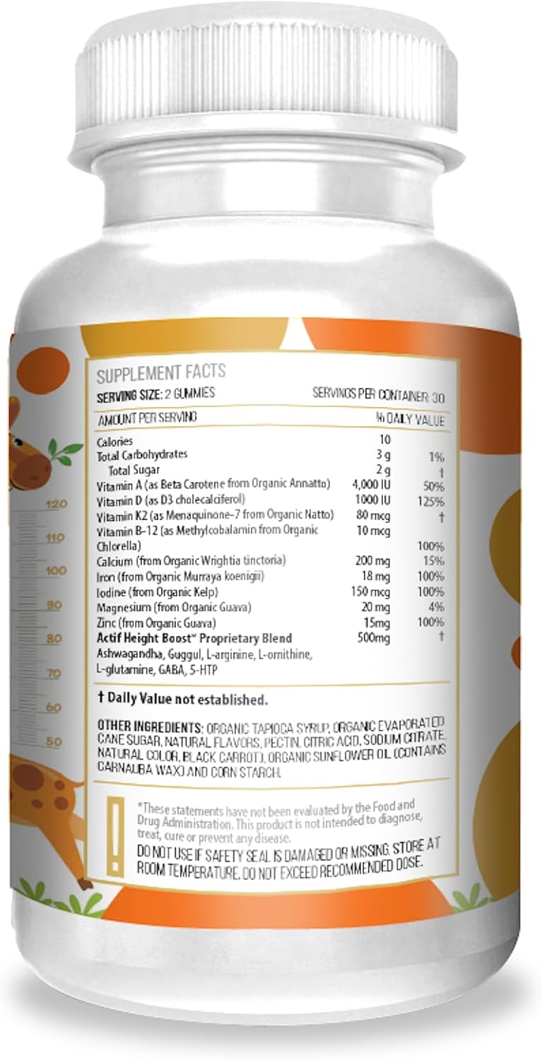 Actif Height Boost - 60 Gummies de Fresa - Suplemento de Crecimiento para Niños y Adolescentes con Vitaminas D3, K2, Zinc y Magnesio