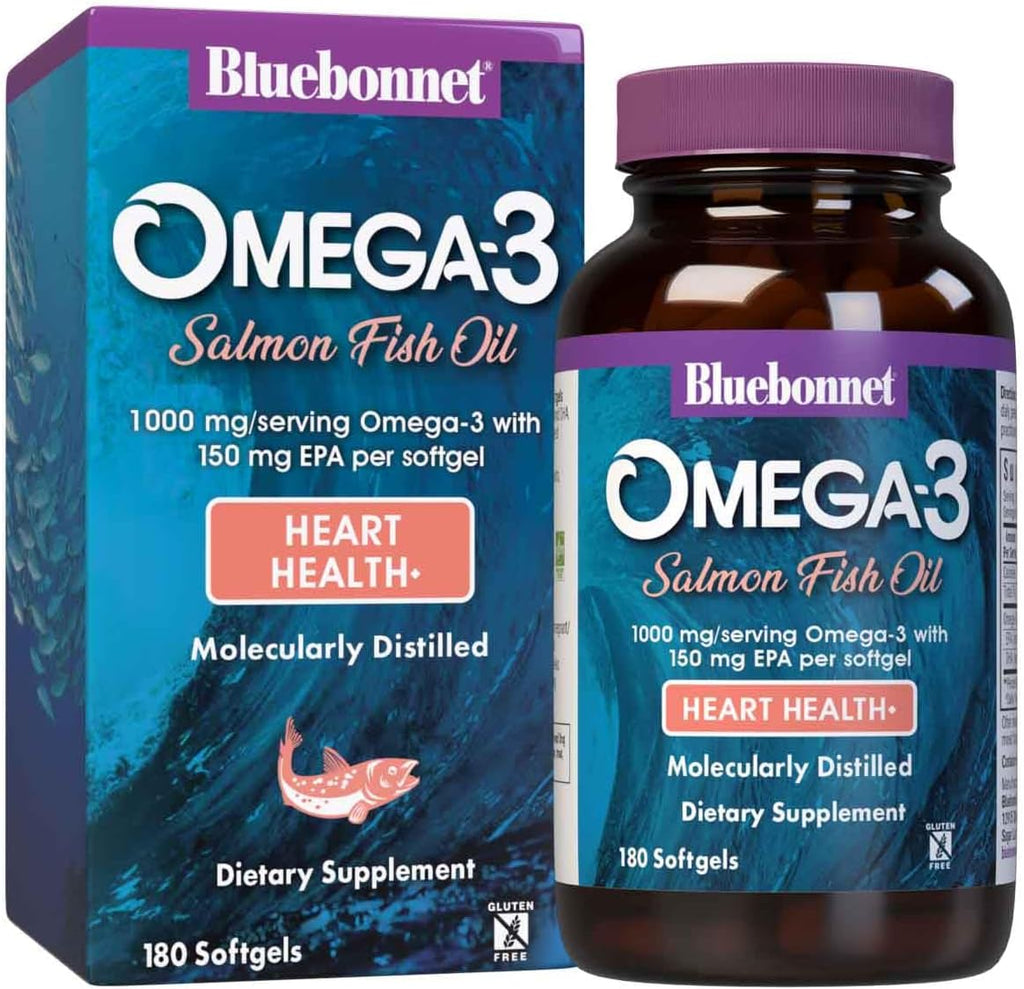 BlueBonnet Omega 3 1000mg Aceite de Salmón Salvaje - EPA DHA - 180 Cápsulas