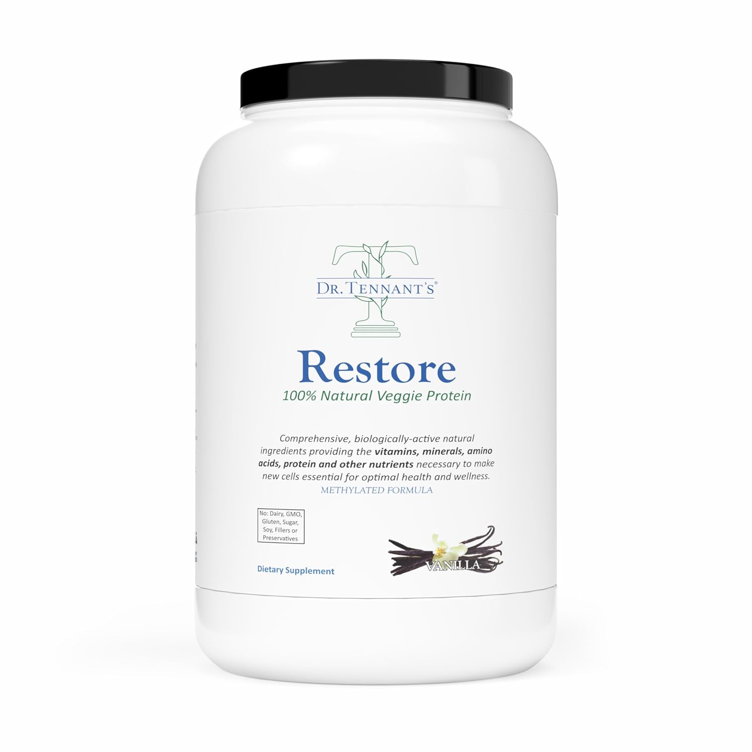 Dr. Tennant's Restore Vainilla - Proteína Vegetal y Multivitamínico