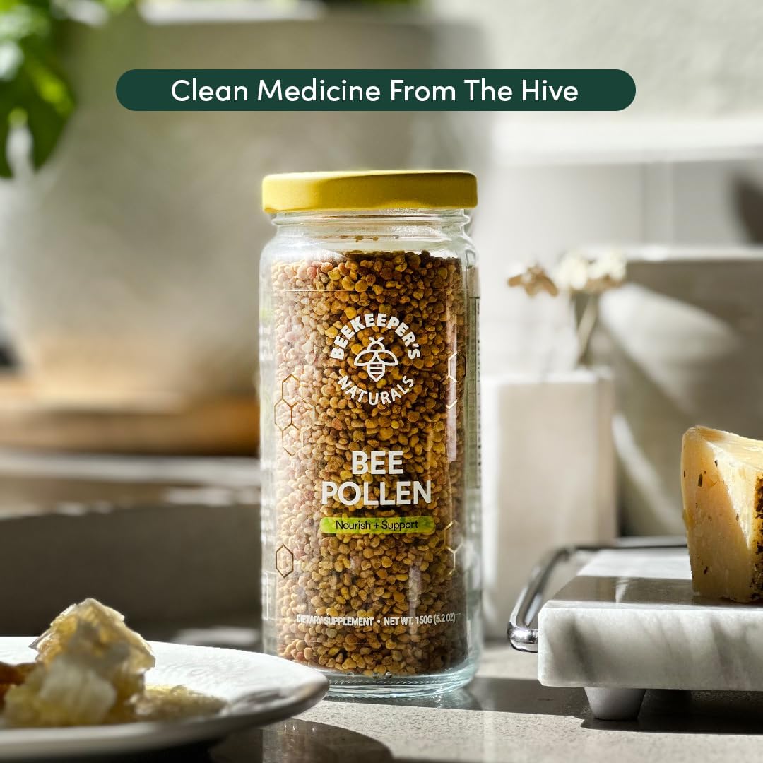 Beekeeper's Naturals - Gránulos de Polen de Abeja 100% Crudo, Enzimas Naturales Preservadas, Fuente de Vitamina B, Minerales, Aminoácidos y Proteína - Paleo y Keto, Sin Gluten (148 g)