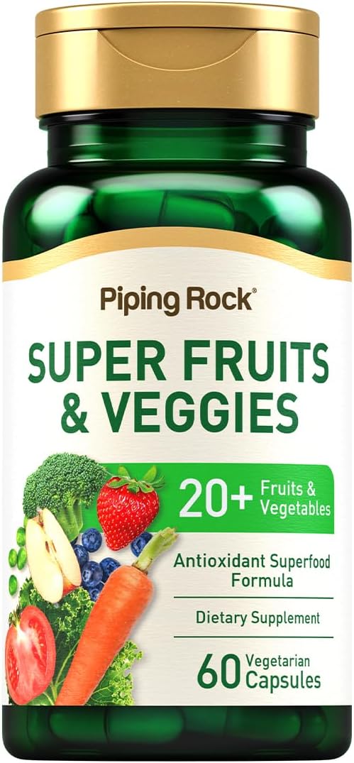 Complemento de Frutas y Verduras Piping Rock | 60 Cápsulas | Vitaminas de Superalimentos | Fórmula Antioxidante y Mezcla Prebiótica | Vegano, No-GMO, Sin Gluten