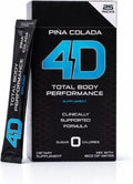 4D Pina Colada Drink Mix - 25 Sobres - Electrolitos, Aminoácidos y Vitaminas - Sin Calorías ni Azúcares - Vegano, Keto y Sin Gluten