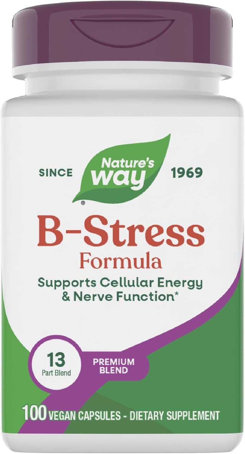 Nature's Way B-Stress Formula - Complejo de Vitaminas B con Vitamina C, B12, B6 y más - 100 Cápsulas Veganas