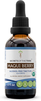 Secrets of the Tribe Maqui Berry USDA Orgánico | Extracto sin Alcohol, Gotas Herbales de Alta Potencia | Hecho con Bayas Secas de Aristotelia chilensis 100% Orgánicas (118 ml)