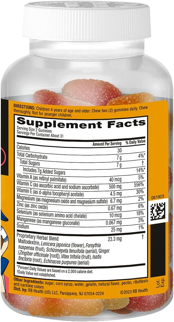 Airborne Gominolas de Vitamina C + Zinc para Niños, 500mg, Sabor Frutas Variadas, Sin Gluten, 126 Gominolas (2 Paquetes)