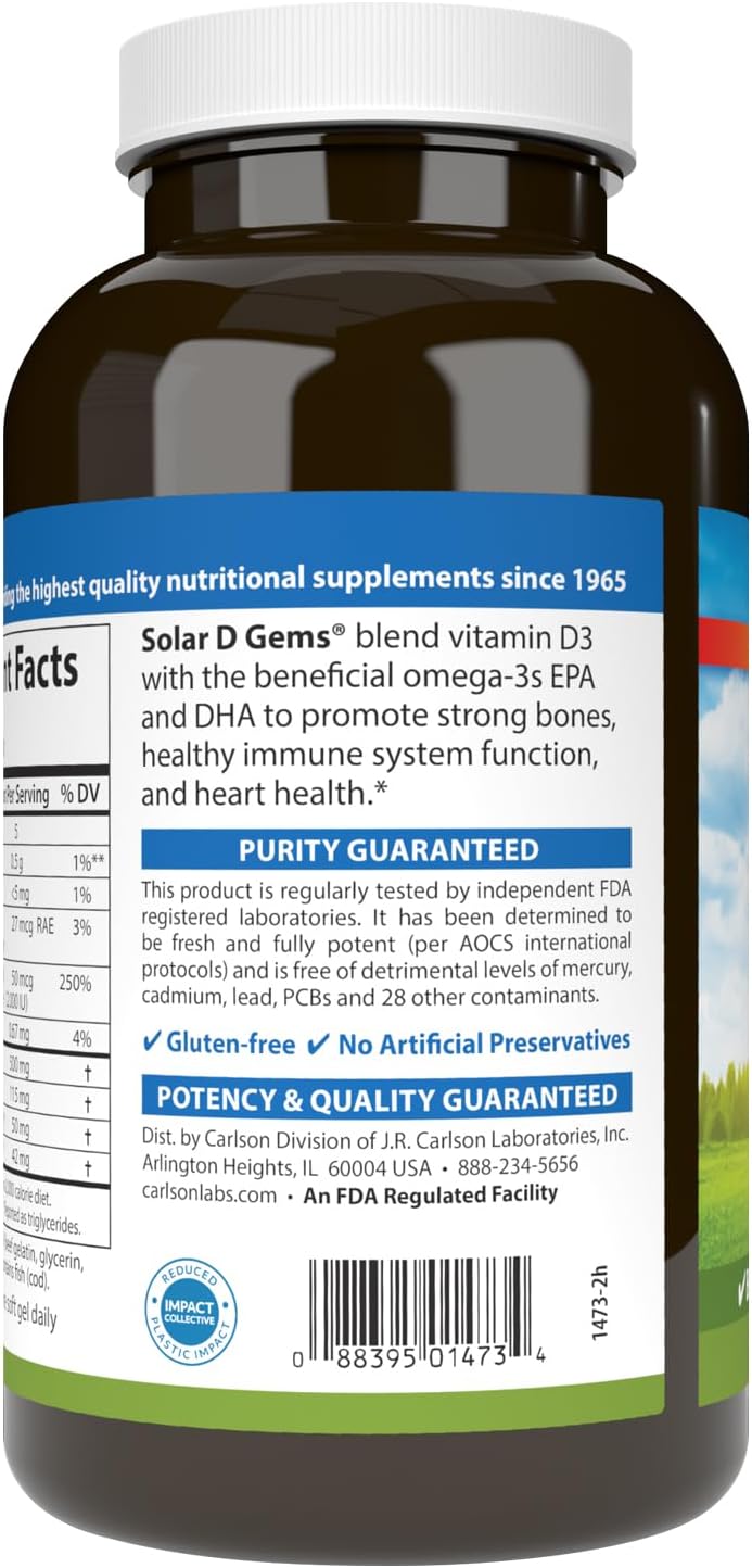 Carlson Solar D Gems - Vitamin D3 2000 IU and Omega-3, 360 Softgels