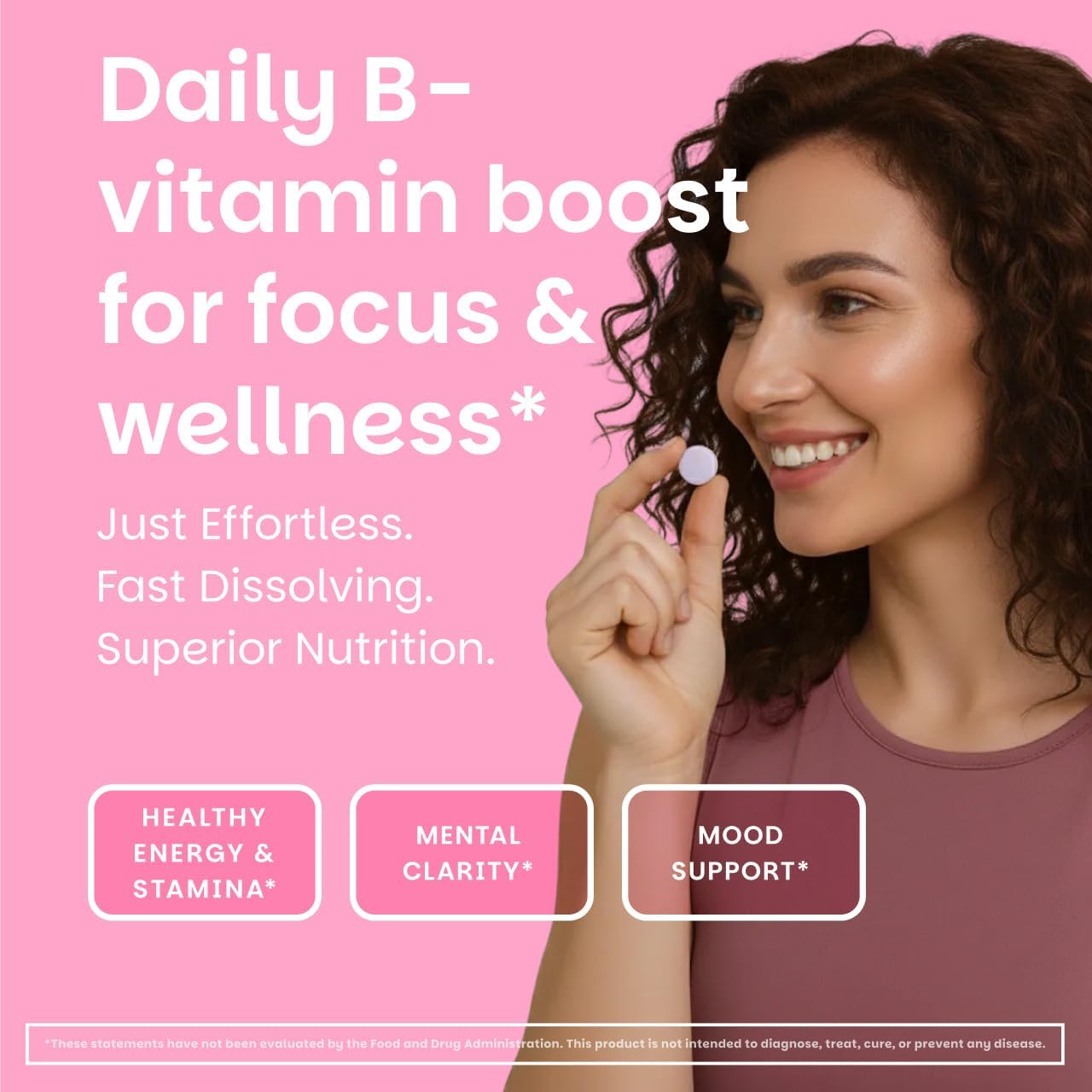 EZ Melts Energía, Memoria y Estado de Ánimo - Suplemento de Vitaminas B con Vitamina B12, B6, Folato y Biotina - Sin OMG y Vegano - Cherry Berry - 60 Comprimidos Bucodispersables (60 Dosis)