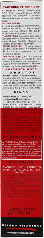 S.S.S. Tónico, Hierro y Complejo B, Suplemento de Alta Potencia, 3 Botellas de 296 ml