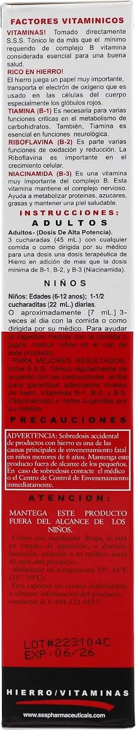 S.S.S. Tónico, Hierro y Complejo B, Suplemento de Alta Potencia, 3 Botellas de 296 ml