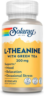 SOLARAY L-Theanine 200mg with Green Tea – Mood, Relaxation & Occasional Stress Support – 45 Vegan Capsules