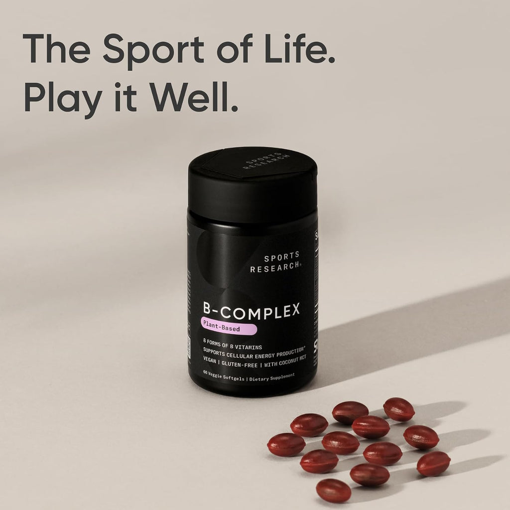 Sports Research® Complejo B - Espectro completo de vitaminas B con B12 y folato metilados - Fórmula vegana - 60 cápsulas blandas vegetales
