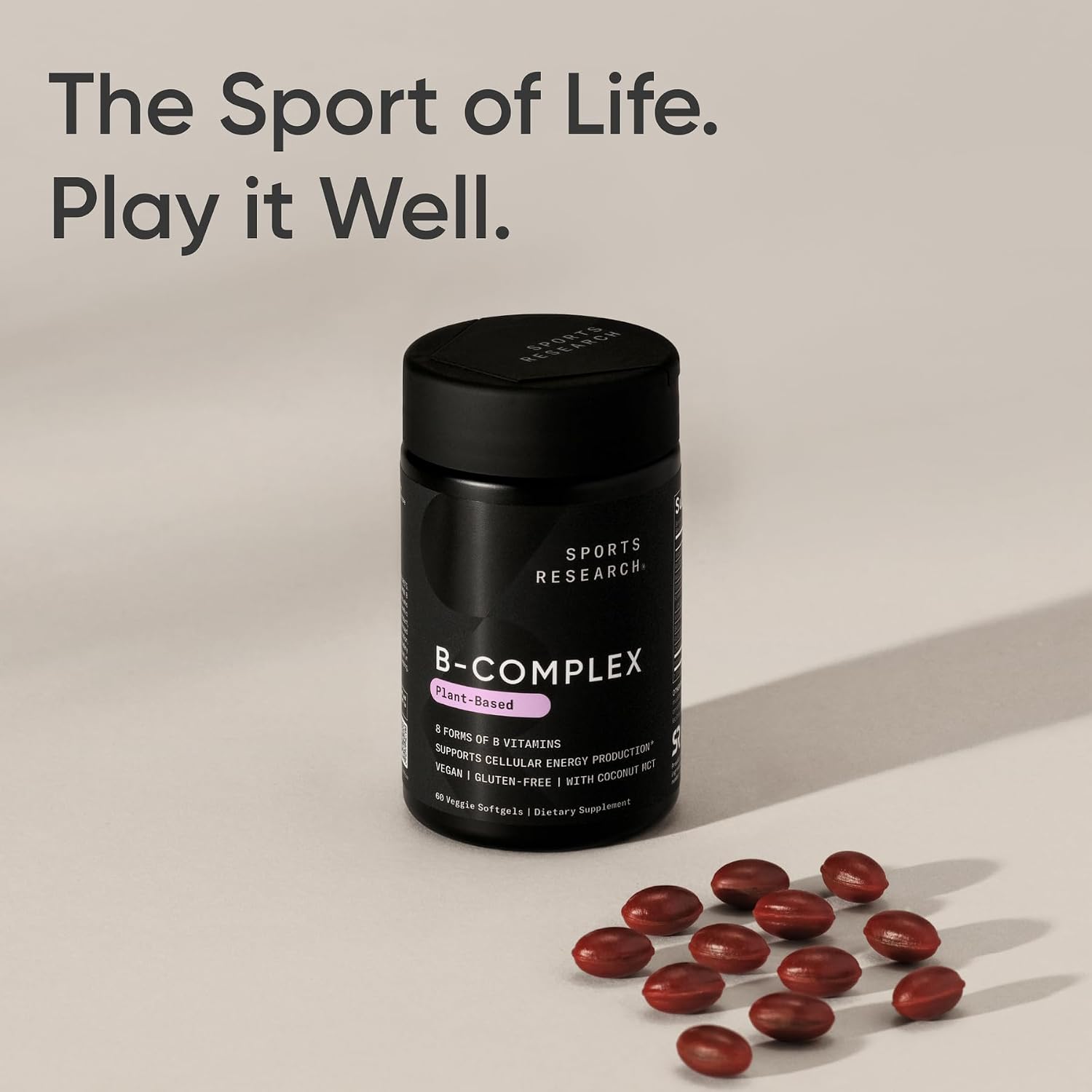 Sports Research® Complejo B - Espectro completo de vitaminas B con B12 y folato metilados - Fórmula vegana - 60 cápsulas blandas vegetales
