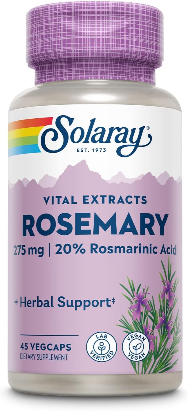 Extracto de Hoja de Romero de Potencia Garantizada - Solaray 275 mg, 45 Cápsulas Vegetales