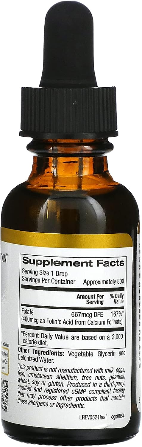 Ácido Folínico, Forma Bioactiva de Folato de Folinato de Calcio, Sin Alcohol, 30 ml