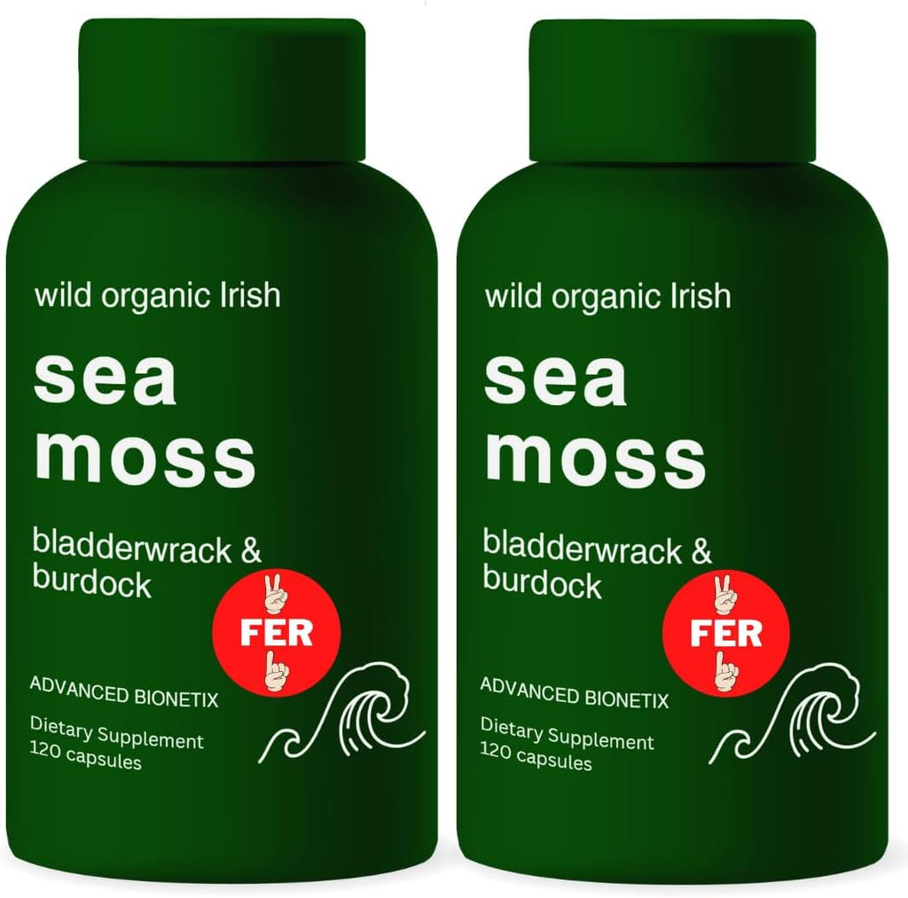 Advanced Bionetix Cápsulas de Musgo Marino Orgánico Irish Sea Moss con Bladderwrack y Bardana (120 Cápsulas)