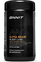 ONNIT Alpha Brain Black Label Cápsulas, Suplemento Cognitivo con Citicolina, Melena de León y Luteína, 80 Unidades