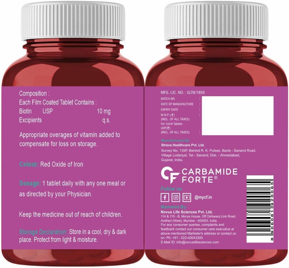 Carbamide Forte Biotinova Biotina 10000mcg - 120 Comprimidos Veganos