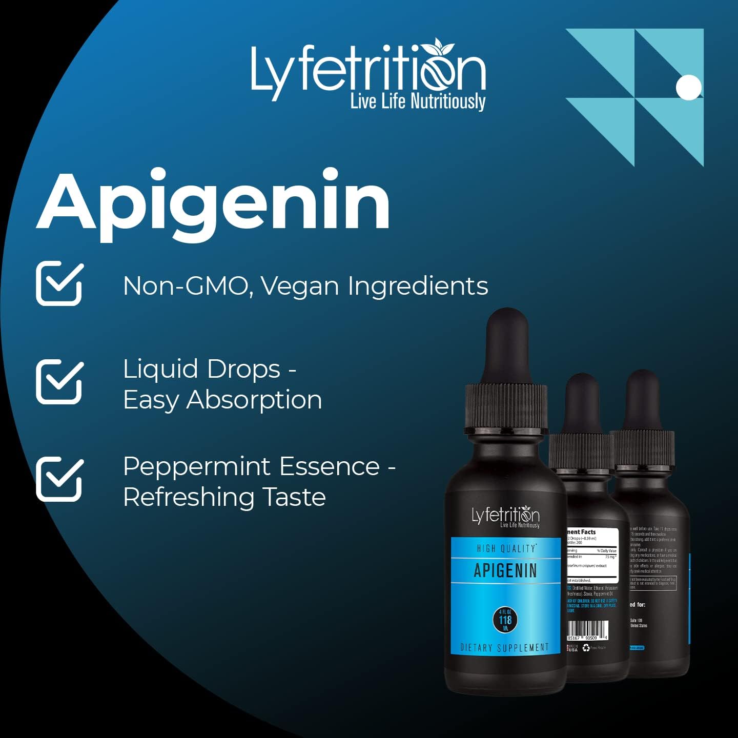 Lyfetrition Apigenina 70mg - Suplemento Líquido (118 ml, 220 dosis)