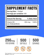 BulkSupplements.com Vitamina D3 10000 UI Cápsulas Blandas - 500 Cápsulas