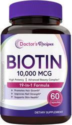 Doctor's Recipes Biotin Complex, 10.000 mcg, 60 Cápsulas - Complejo para Cabello, Piel y Uñas con Colágeno, Keratina, MSM y Vitaminas