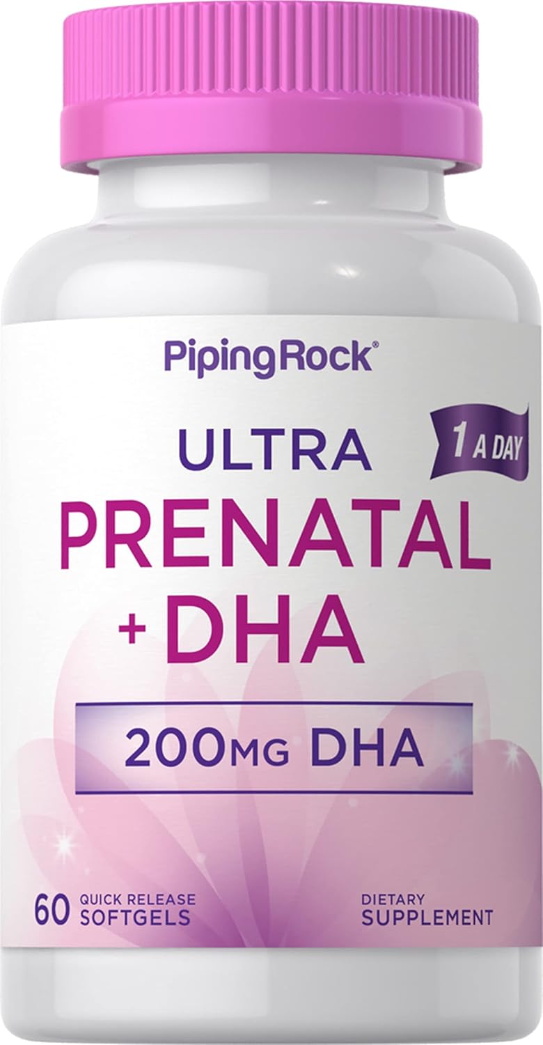 Piping Rock Vitaminas Prenatales con DHA | 60 Cápsulas Blandas | Multivitamínico con Hierro, Ácido Fólico, Omega 3 | Complejo Ultra | No Transgénico, Sin Gluten