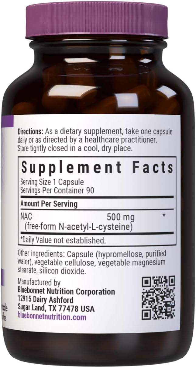 Bluebonnet NAC 500 mg - 90 Cápsulas Vegetales