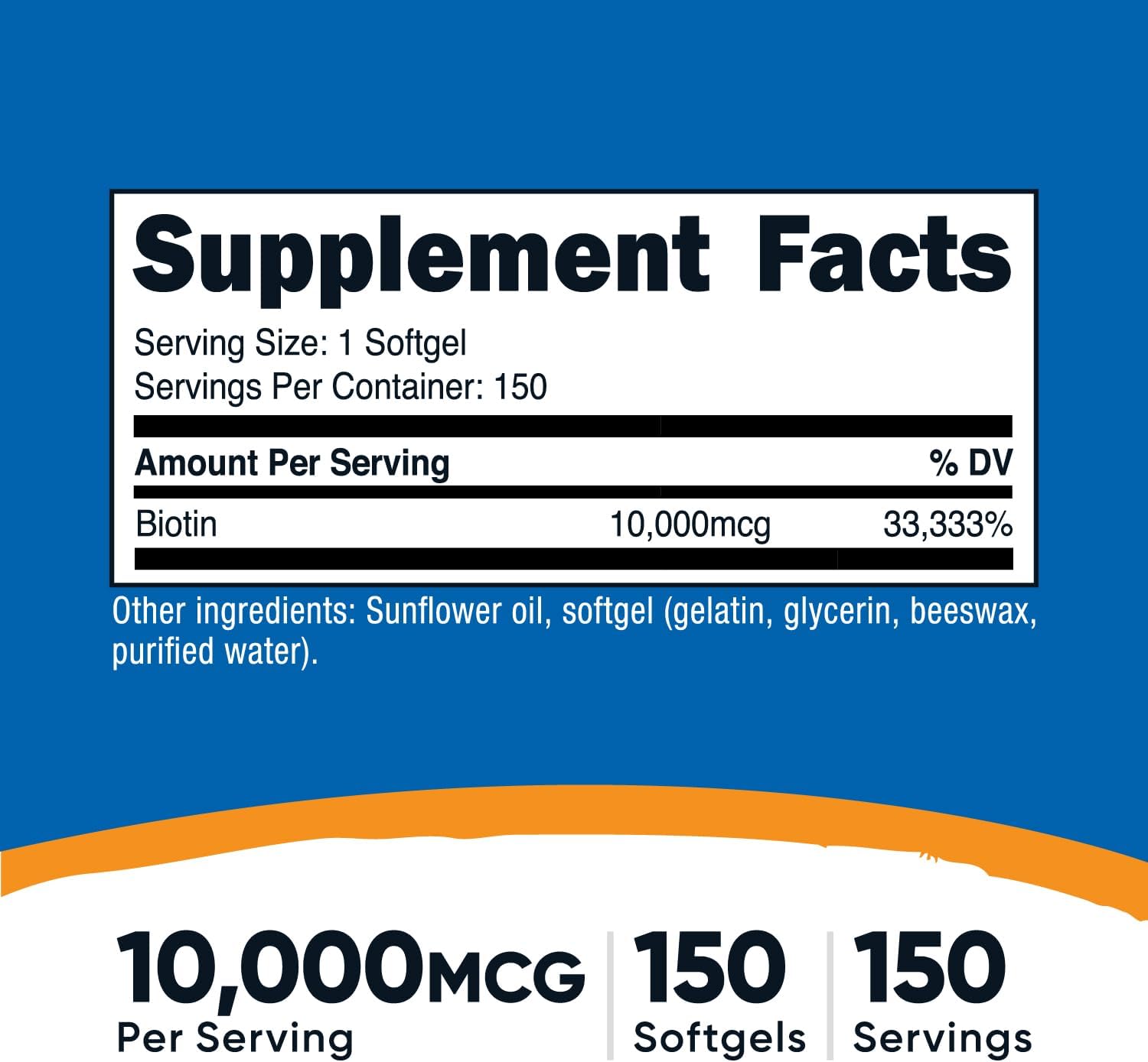 Nutricost Biotina (10.000 mcg) 150 Cápsulas Blandas - Sin Gluten, No GMO