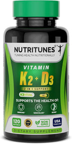 Nutritunes K2 D3 Liquid Drops – Vitamina D3 10.000 UI y K2 200 mcg – Complemento de Alta Potencia – Sabor a Bayas Mixtas – 30 Servicios (60 ml)