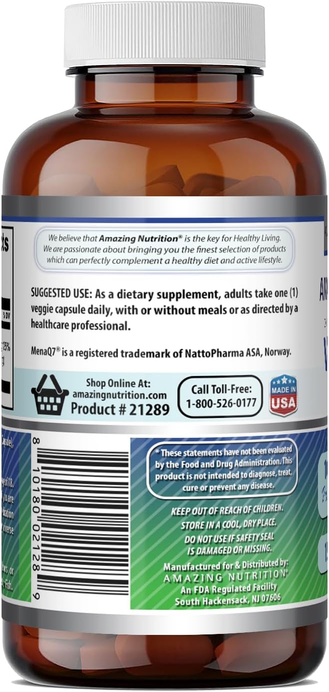 Amazing Formulas Vitamina K2 MenaQ7 MK7 100 mcg - 120 Cápsulas Vegetales