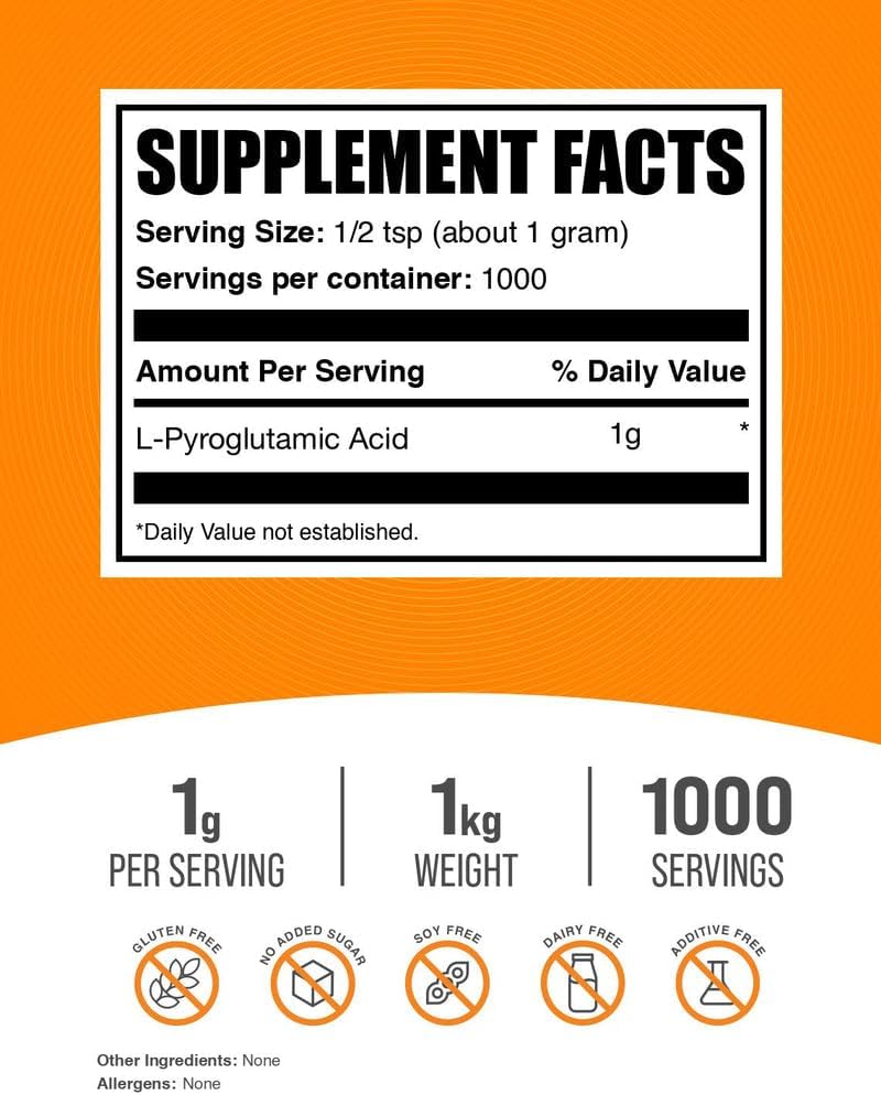 L-Pyroglutamic Acid Powder - 1 kg (2.2 lbs) - Amino Acid Supplement