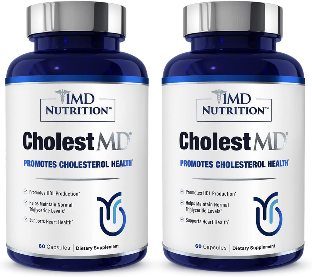 1MD Nutrition CholestMD con Extracto de Hoja de Olivo, Bergavit, Niacina, Ajo - 120 Cápsulas (2 Envases)
