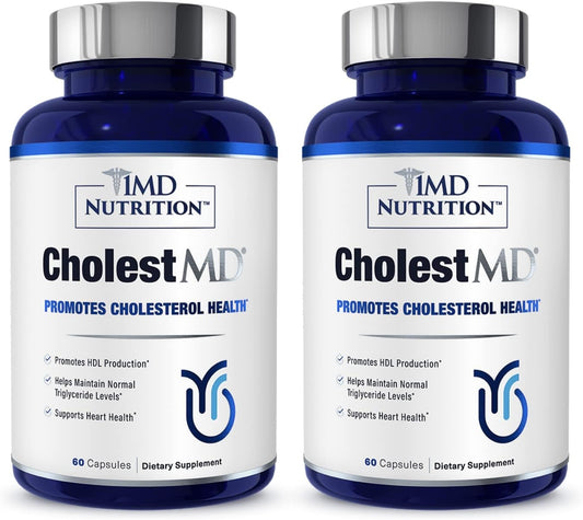 1MD Nutrition CholestMD con Extracto de Hoja de Olivo, Bergavit, Niacina, Ajo - 120 Cápsulas (2 Envases)