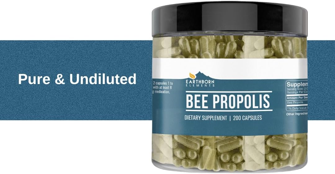 Earthborn Elements Propóleo de Abeja (200 Cápsulas) Puro y Natural, Sin Gluten y No-GMO