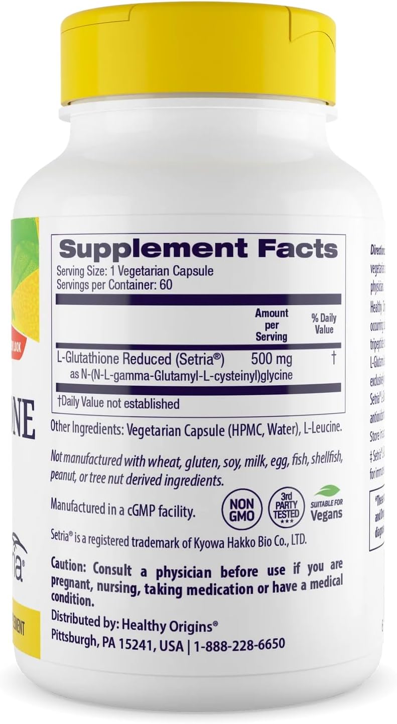 Healthy Origins Setria L-Glutión 500 mg, 60 Cápsulas Veganas
