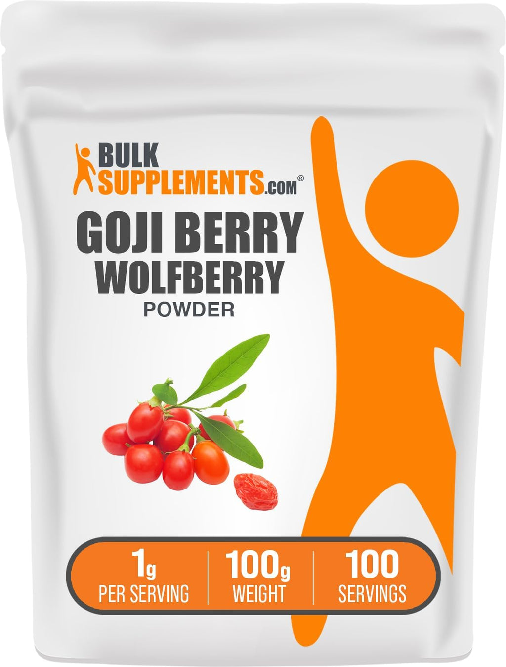 BulkSupplements Polvo de Bayas de Goji - Suplemento Vegano y Sin Gluten, 100 g